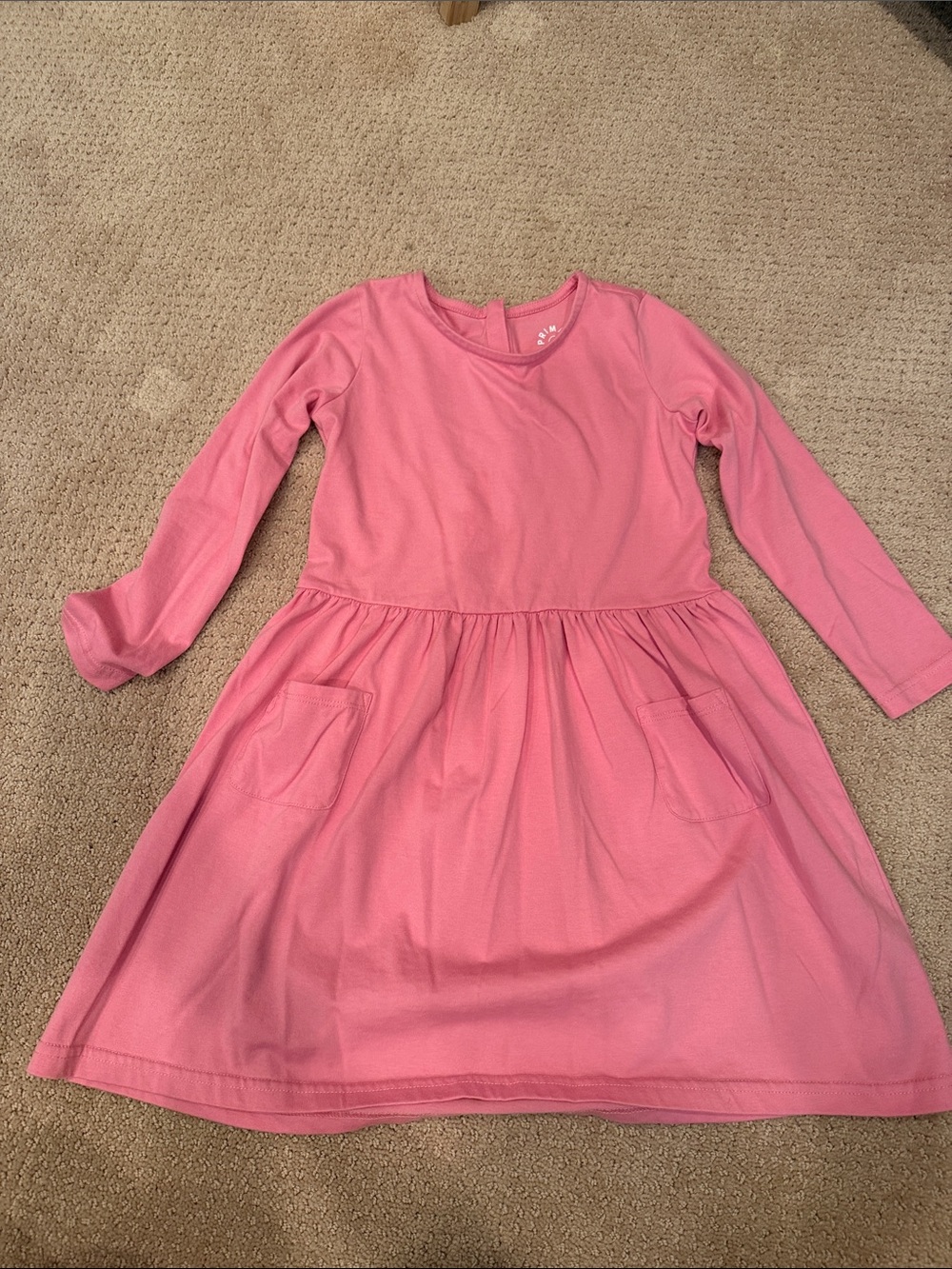 Girls' Primary Long Sleeve Pink Knit Dress with Pockets